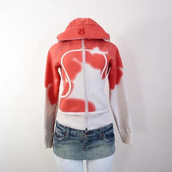 y2k lululemon scuba hoodie red coral airbrush zip up size S - Picture 2 of 7